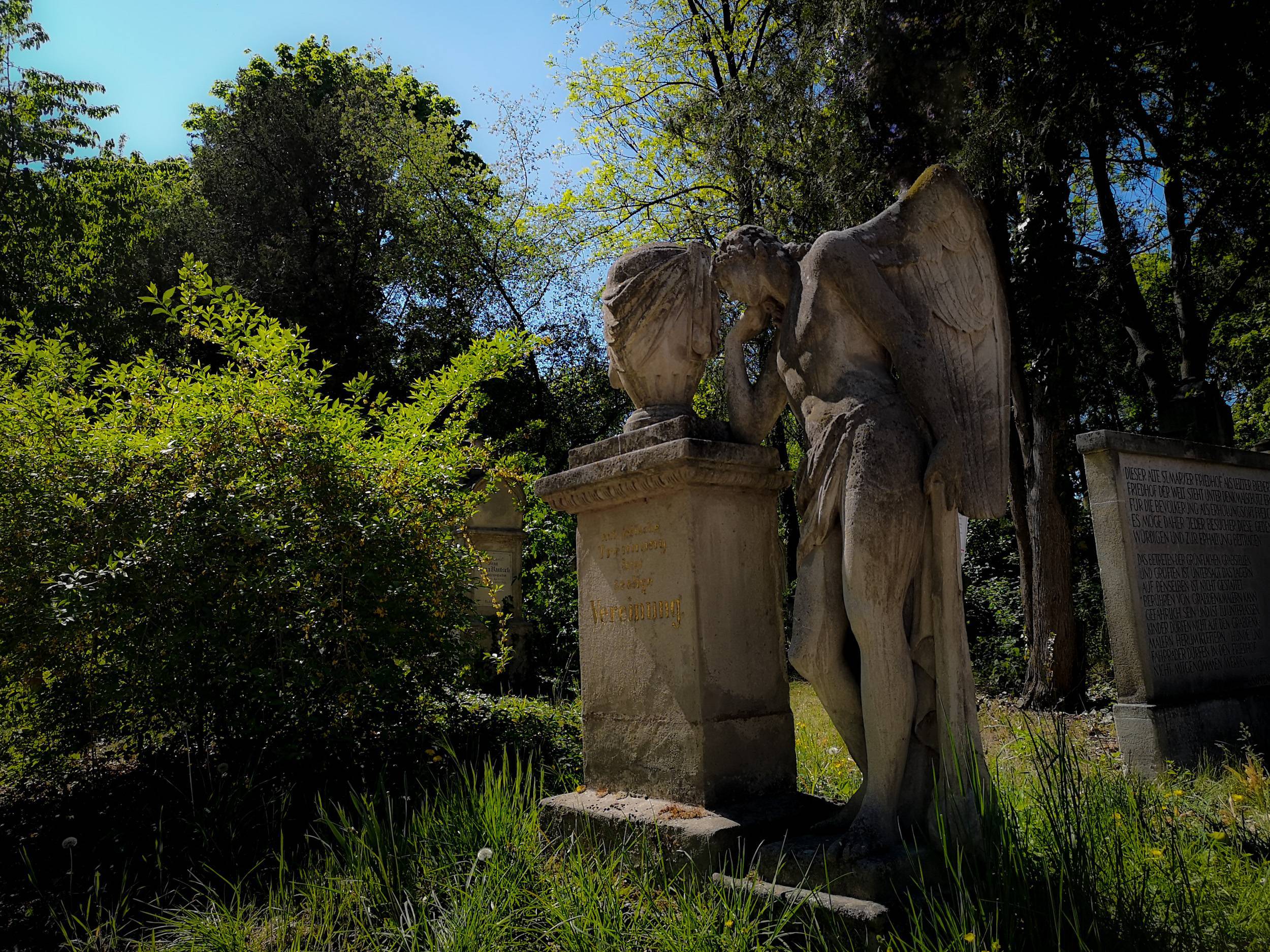 An angel monument at the entrance of ST Marx Cemetery, Vienna