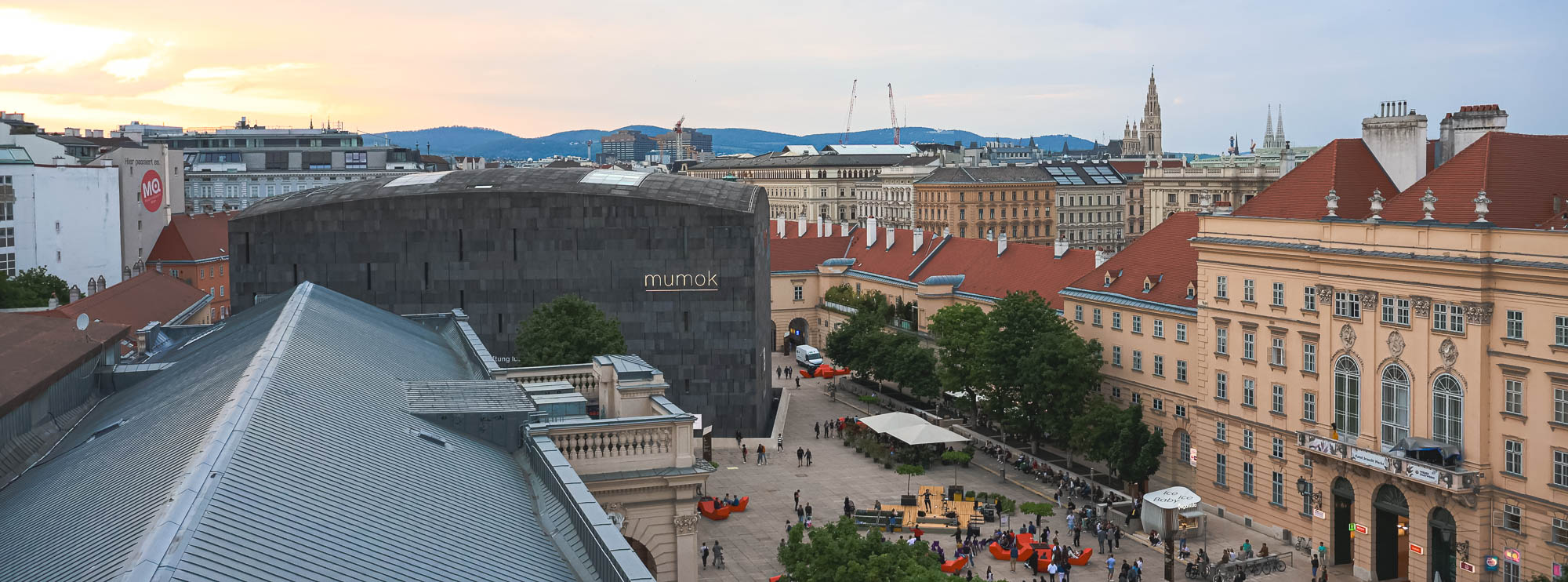 MuseumQuartier (MQ) from the rooftop of Leopold Museum in Neubau, Vienna