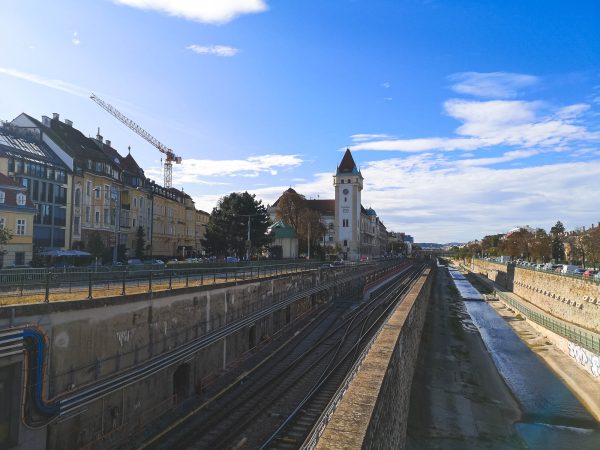 River Wien and U$ metro tracks in Hietzing, Vienna
