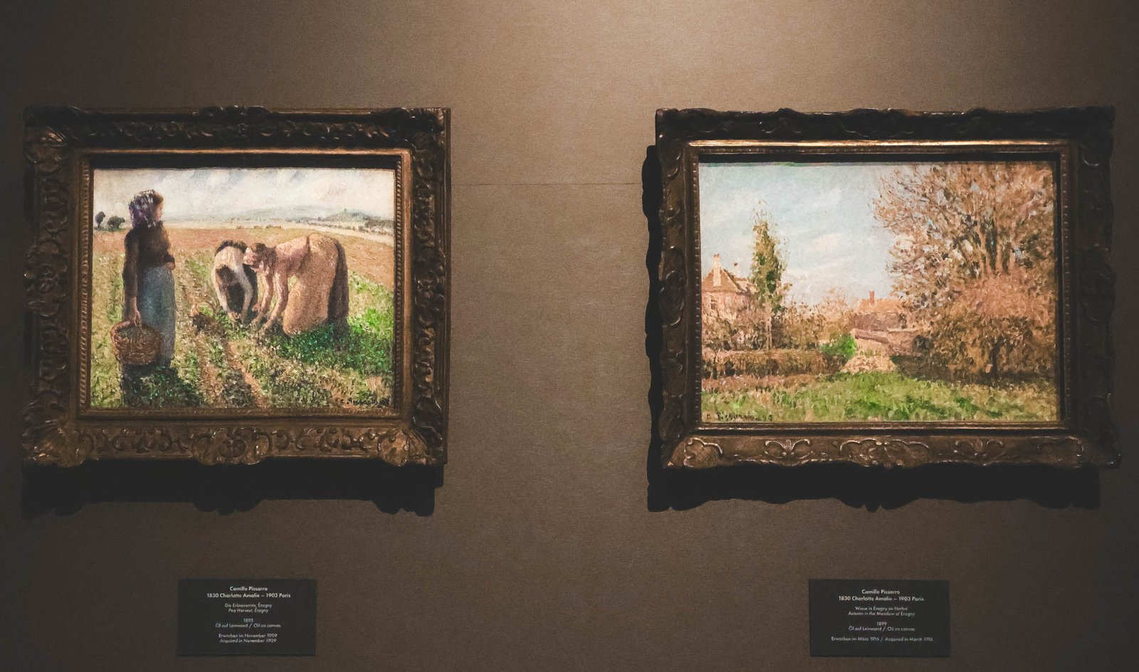 Camille Pissarro, Autumn in the Meadow(right) and Pea Harvest(left) at Éragny, 1899