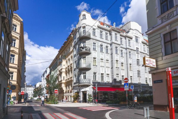 A typical Viennese building in Josefestadt, the 8th district of Vienna, Austria
