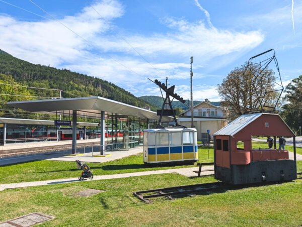 Historic railway display at Payerbach-Reichenau station