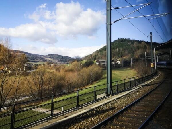 Railway track and catenary at Semmering