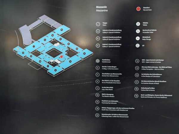 Mezzanine floor-plan / wayfinding map inside Weltmuseum